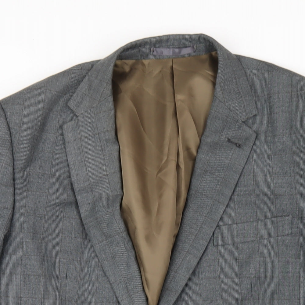 Aspen & Court Mens Grey Plaid Polyester Jacket Blazer Size 40 Regular