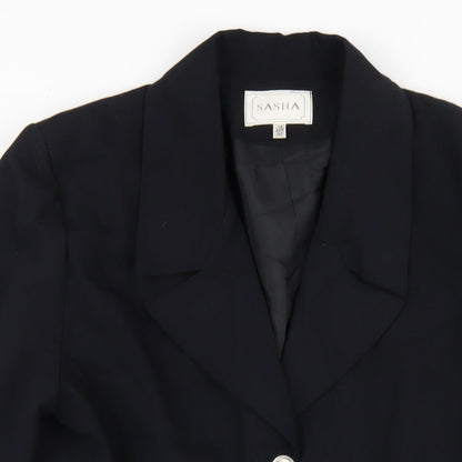 Sasha Womens Blue Jacket Blazer Size 14 Button