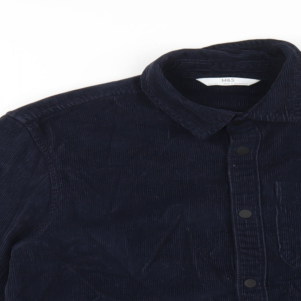 Marks and Spencer Boys Blue Cotton Basic Button-Up Size 10-11 Years Collared Snap