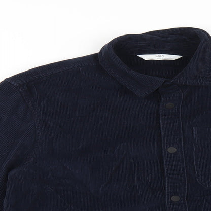 Marks and Spencer Boys Blue Cotton Basic Button-Up Size 10-11 Years Collared Snap