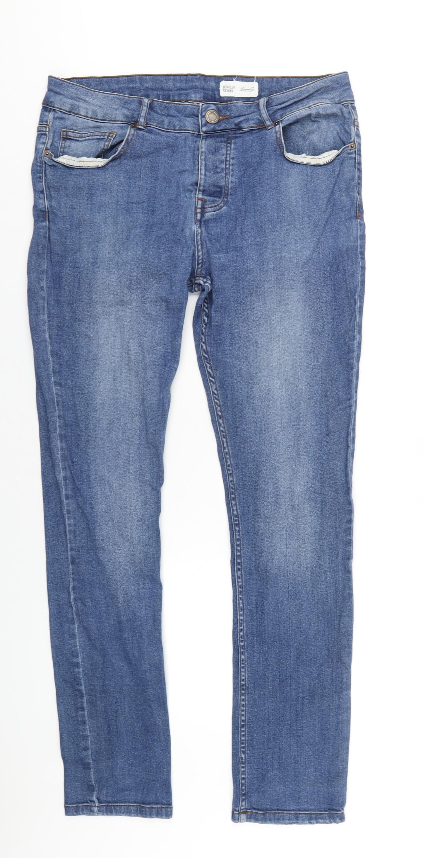 Denim & Co Mens Blue Cotton Skinny Jeans Size 34 in L34 in Regular Zip