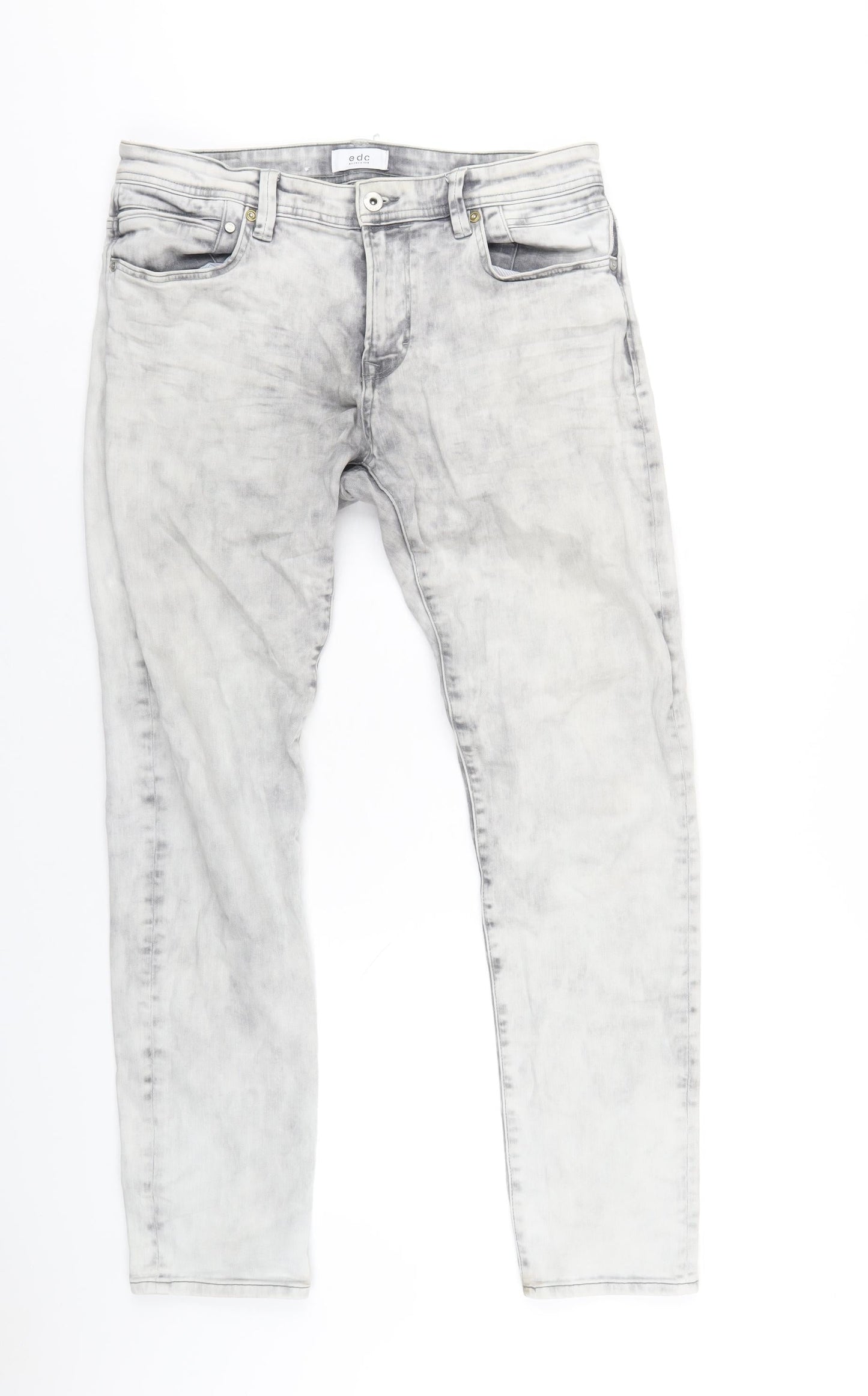 EDC Mens Grey Cotton Skinny Jeans Size 33 in L32 in Regular Zip