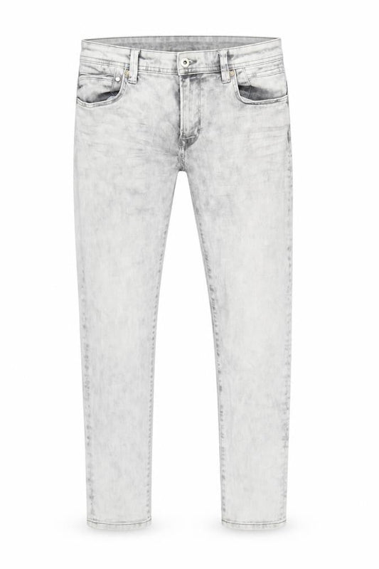 Front view of EDC men’s grey cotton skinny jeans, size 33, in, 32-inch leg regular zip
