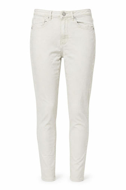 Front view of Toxik3 women’s beige cotton skinny jeans, size UK 10, 30-inch leg regular zip