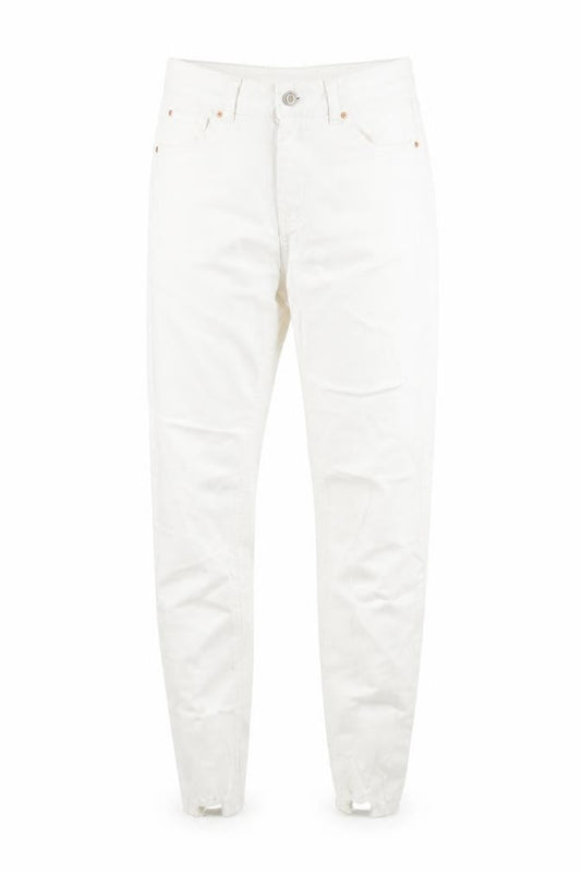Front view of Denim & Co. women’s white cotton skinny jeans, size UK 12, 28-inch leg regular zip