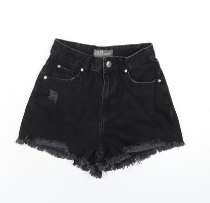 Denim & Co. Womens Black Cotton Cut-Off Shorts Size 4 Regular Zip