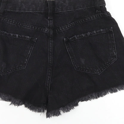 Denim & Co. Womens Black Cotton Cut-Off Shorts Size 4 Regular Zip