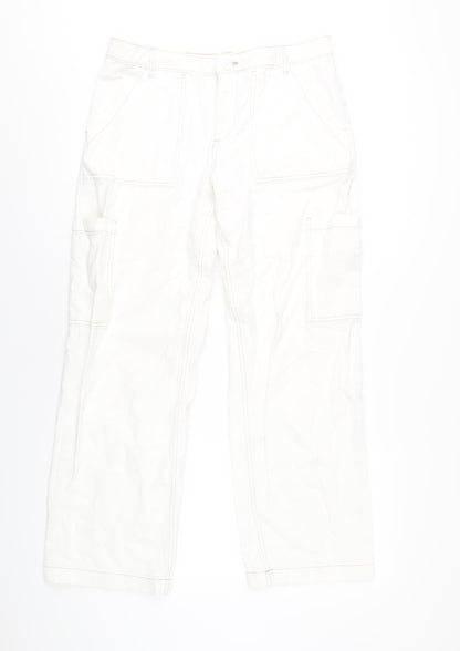 H&M Womens Ivory Cotton Straight Jeans Size 10 L30 in Regular Zip