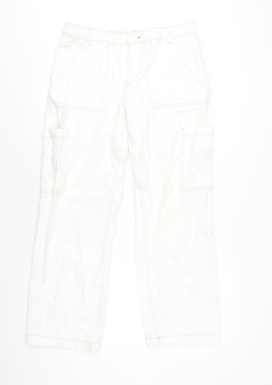 H&M Womens Ivory Cotton Straight Jeans Size 10 L30 in Regular Zip