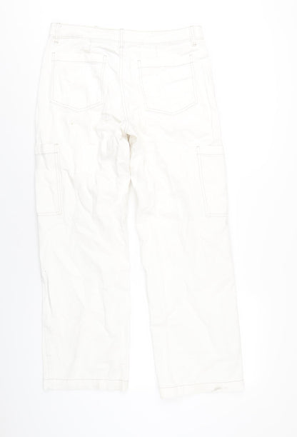 H&M Womens Ivory Cotton Straight Jeans Size 10 L30 in Regular Zip
