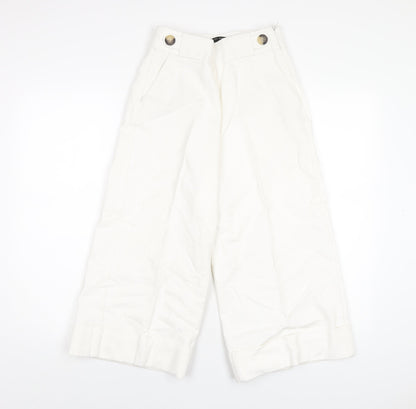 Zara Womens White Cotton Capri Jeans Size XS L20 in Regular Zip