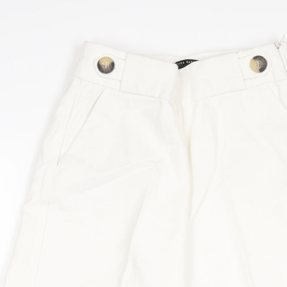 Zara Womens White Cotton Capri Jeans Size XS L20 in Regular Zip