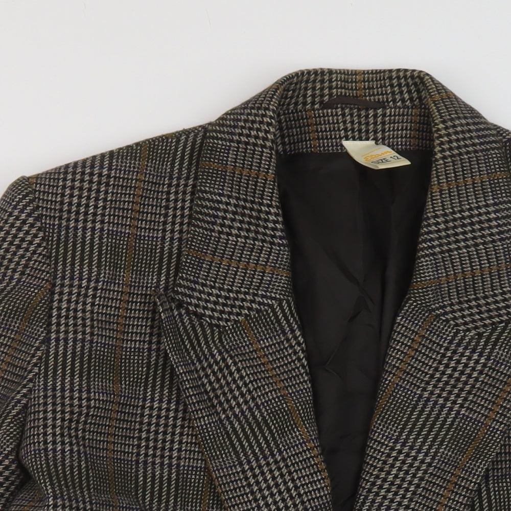 Etam Womens Brown Plaid Jacket Size 12 Button