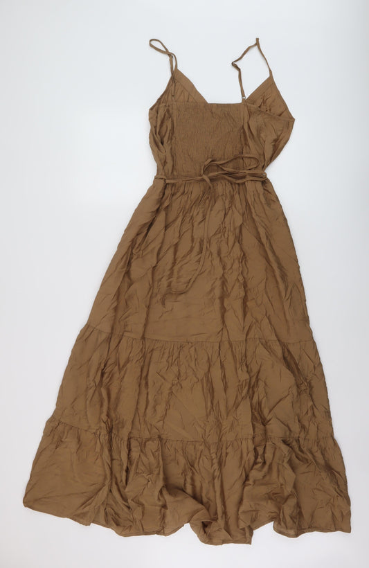 Only Womens Brown Polyester A-Line Size M V-Neck Pullover