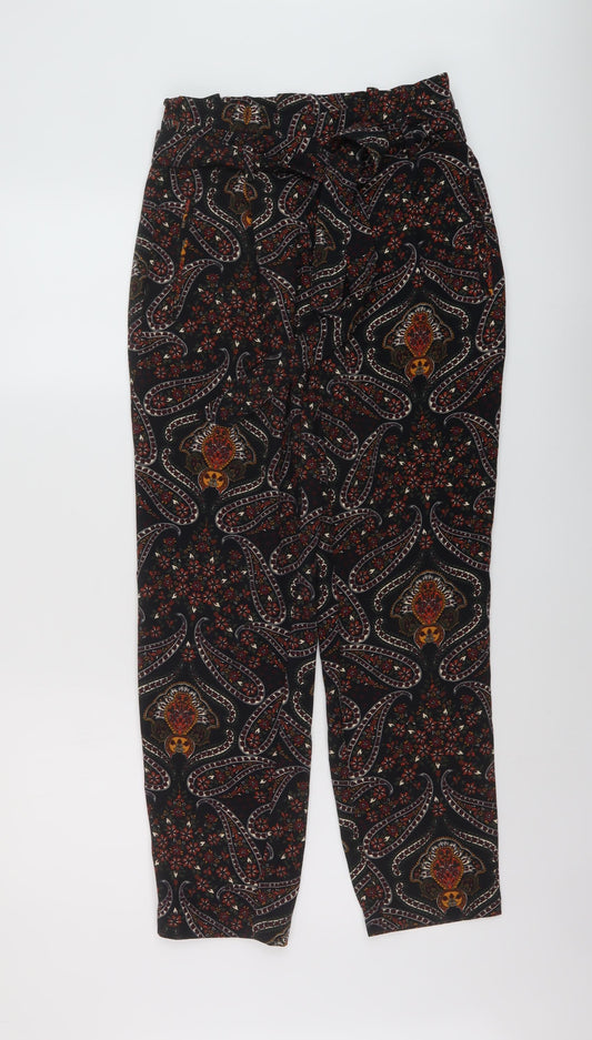 Stradivarius Womens Black Geometric Polyester Trousers Size 9 Months L27 in Regular Zip