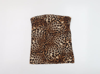 H7m Womens Brown Animal Print Cotton Basic Tank Size L Square Neck