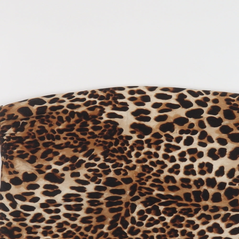 H7m Womens Brown Animal Print Cotton Basic Tank Size L Square Neck