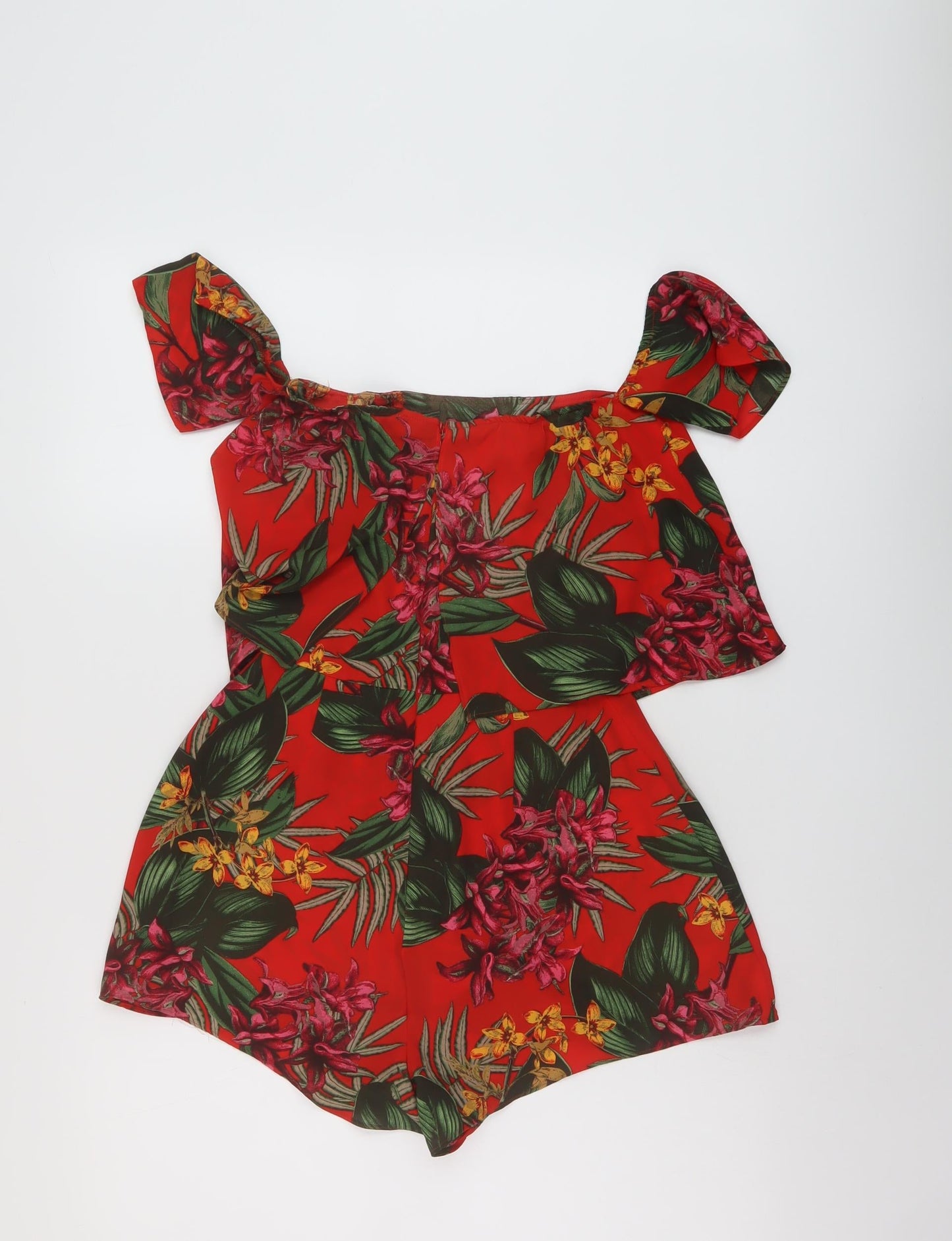 Missguided Womens Red Floral Polyester Playsuit One-Piece Size 4 Zip