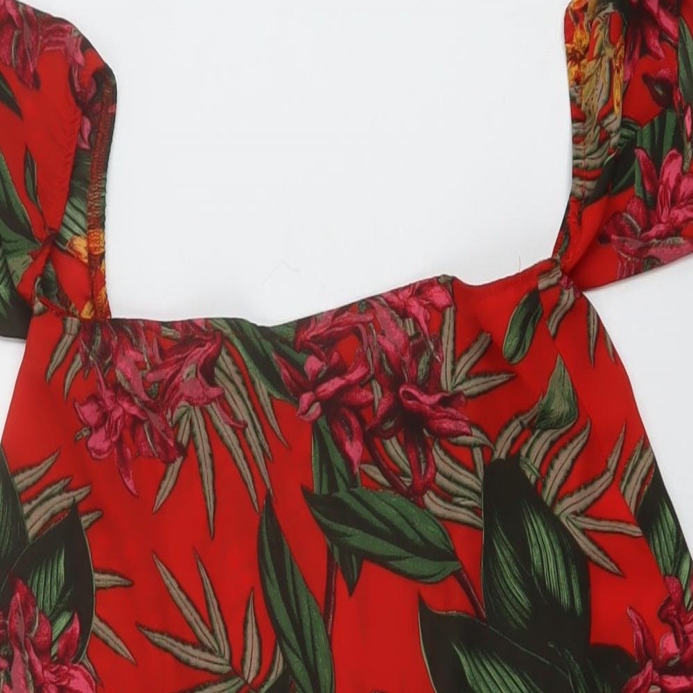 Missguided Womens Red Floral Polyester Playsuit One-Piece Size 4 Zip