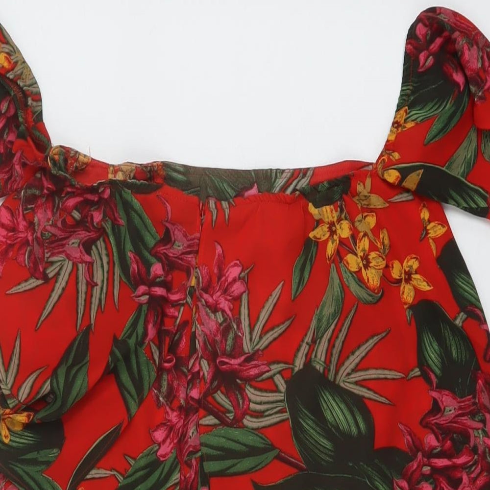 Missguided Womens Red Floral Polyester Playsuit One-Piece Size 4 Zip