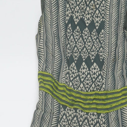 Monsoon Womens Grey Geometric Viscose A-Line Size 10 Round Neck Button