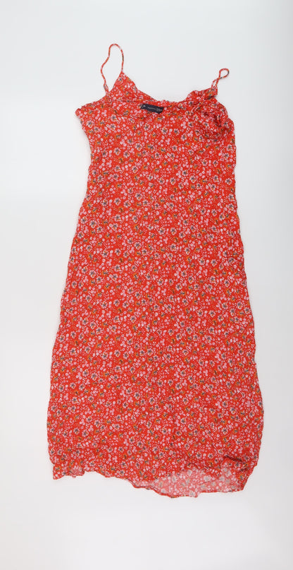 Marks and Spencer Womens Red Floral Viscose A-Line Size 10 Sweetheart Zip