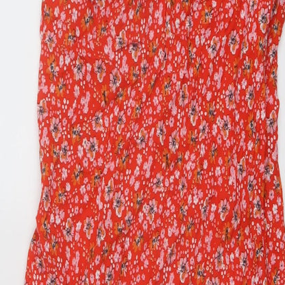 Marks and Spencer Womens Red Floral Viscose A-Line Size 10 Sweetheart Zip