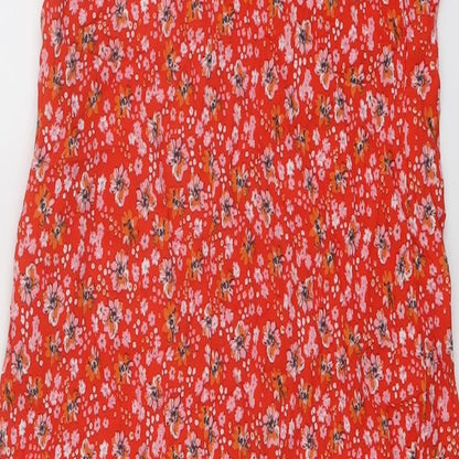 Marks and Spencer Womens Red Floral Viscose A-Line Size 10 Sweetheart Zip