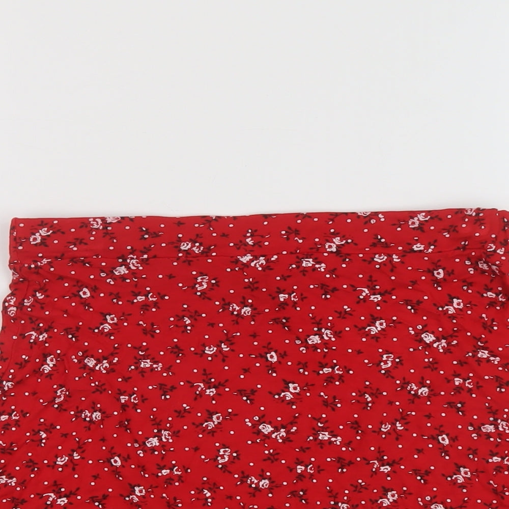 PRETTYLITTLETHING Womens Red Floral Viscose A-Line Skirt Size 10