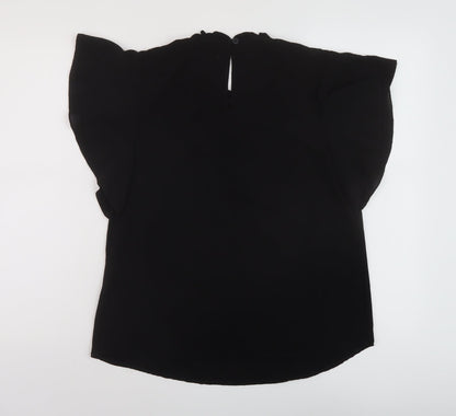 Boohoo Womens Black Polyester Basic Blouse Size 8 Round Neck