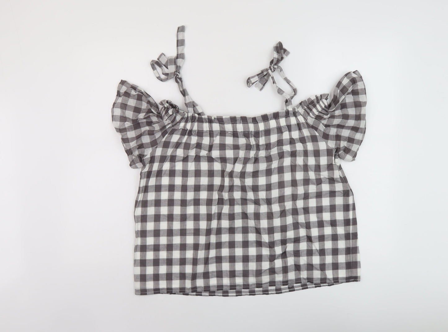 Great Plains Womens Grey Check Cotton Basic Blouse Size 10 Square Neck