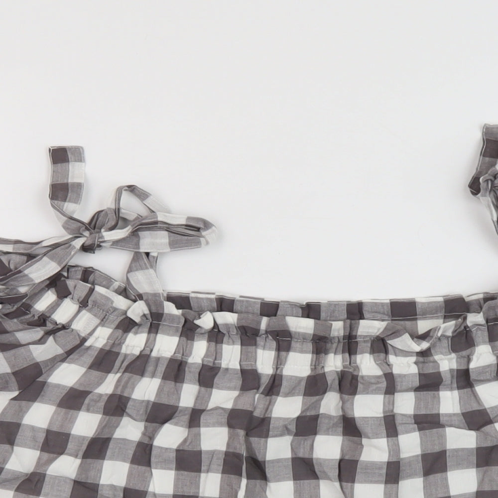 Great Plains Womens Grey Check Cotton Basic Blouse Size 10 Square Neck