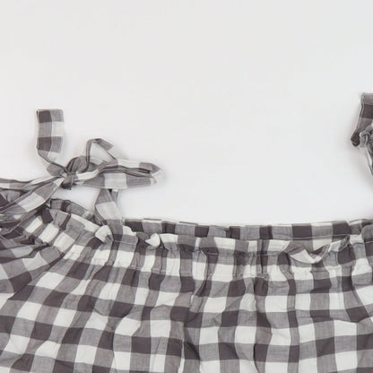 Great Plains Womens Grey Check Cotton Basic Blouse Size 10 Square Neck