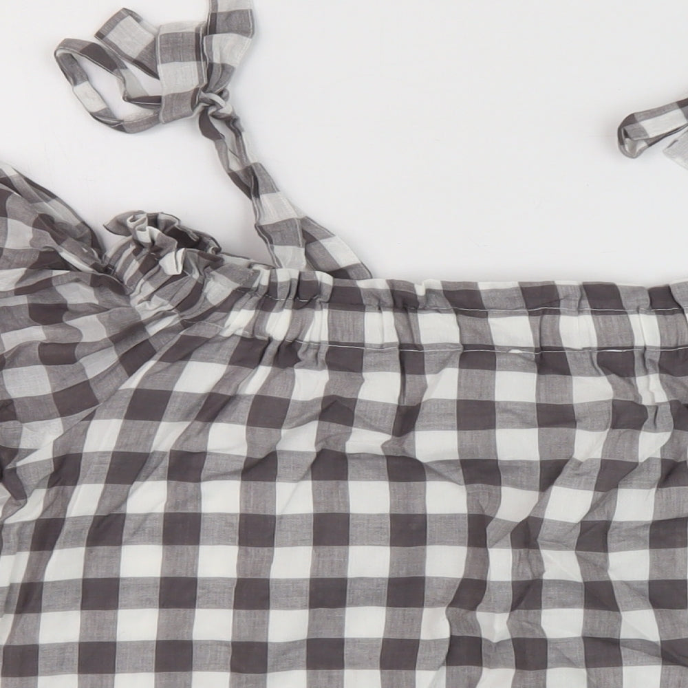 Great Plains Womens Grey Check Cotton Basic Blouse Size 10 Square Neck