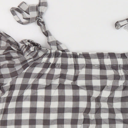 Great Plains Womens Grey Check Cotton Basic Blouse Size 10 Square Neck