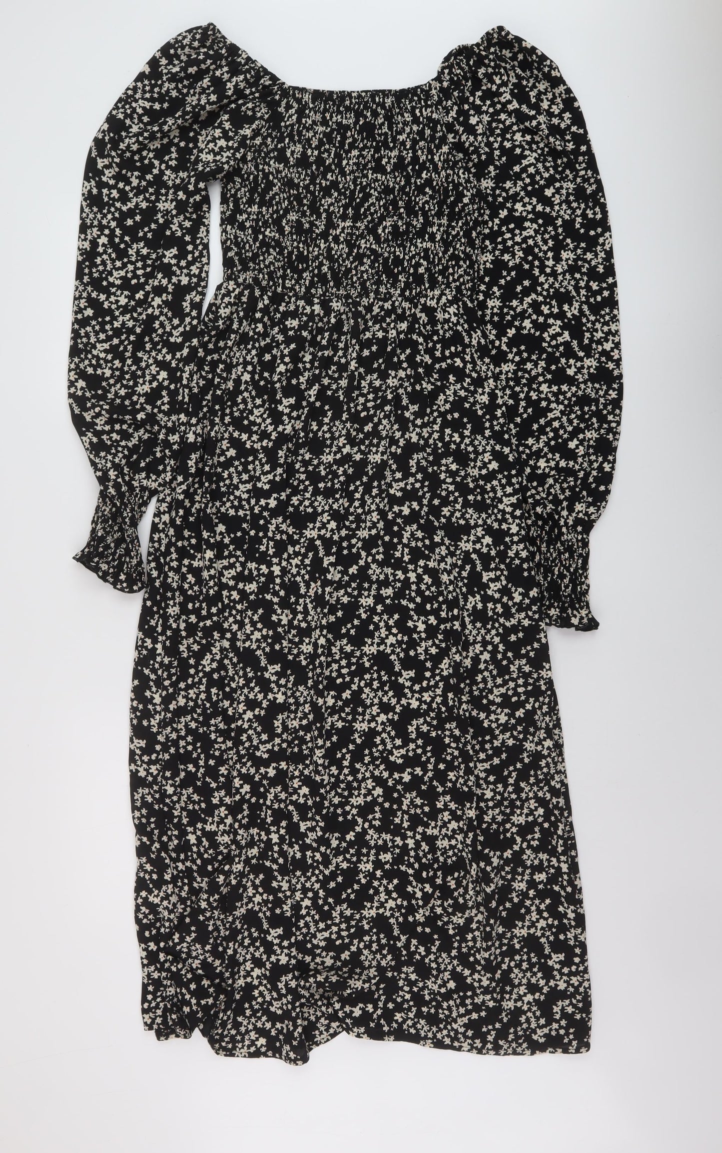 Missguided Womens Black Floral Polyester A-Line Size 8 Square Neck Pullover