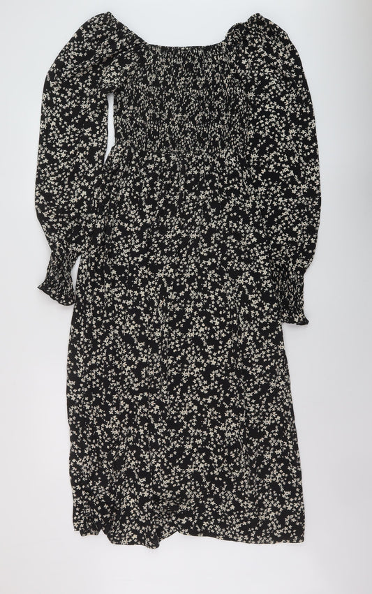 Missguided Womens Black Floral Polyester A-Line Size 8 Square Neck Pullover