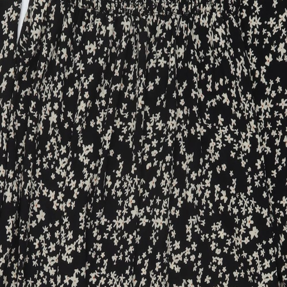 Missguided Womens Black Floral Polyester A-Line Size 8 Square Neck Pullover