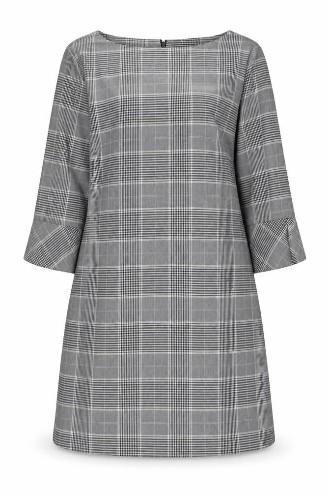 H&M Womens Grey Plaid Polyester A-Line Size 14 Round Neck Zip