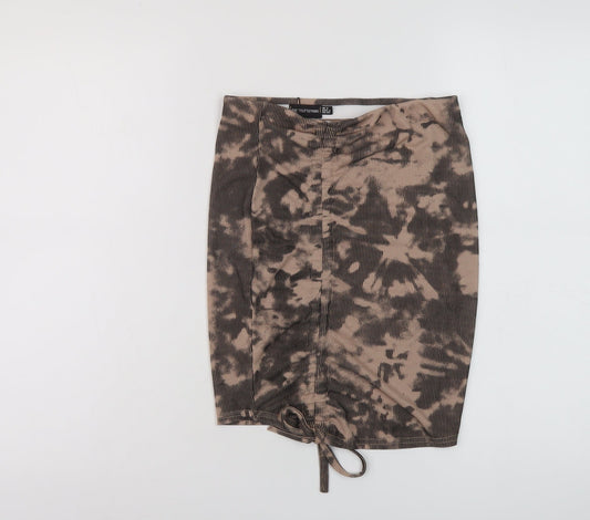 PRETTYLITTLETHING Womens Brown Geometric Polyester Mini Skirt Size 8