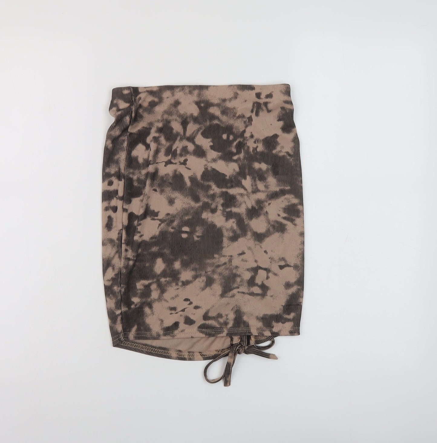 PRETTYLITTLETHING Womens Brown Geometric Polyester Mini Skirt Size 8