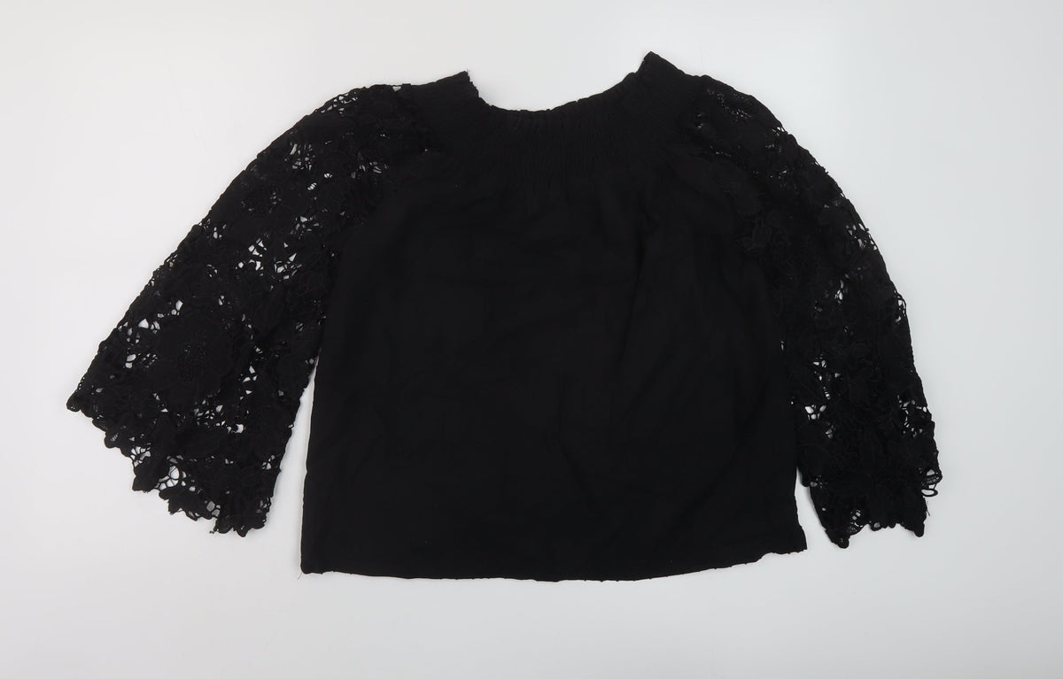 Care You Womens Black Cotton Basic Blouse Size S Square Neck