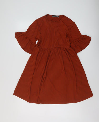 Boohoo Womens Brown Polyester A-Line Size 10 Round Neck Pullover