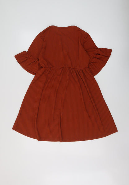 Boohoo Womens Brown Polyester A-Line Size 10 Round Neck Pullover