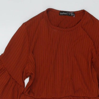 Boohoo Womens Brown Polyester A-Line Size 10 Round Neck Pullover