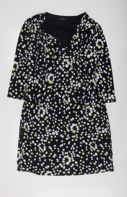 Precis Womens Black Geometric Polyester Sheath Size 18 V-Neck Pullover