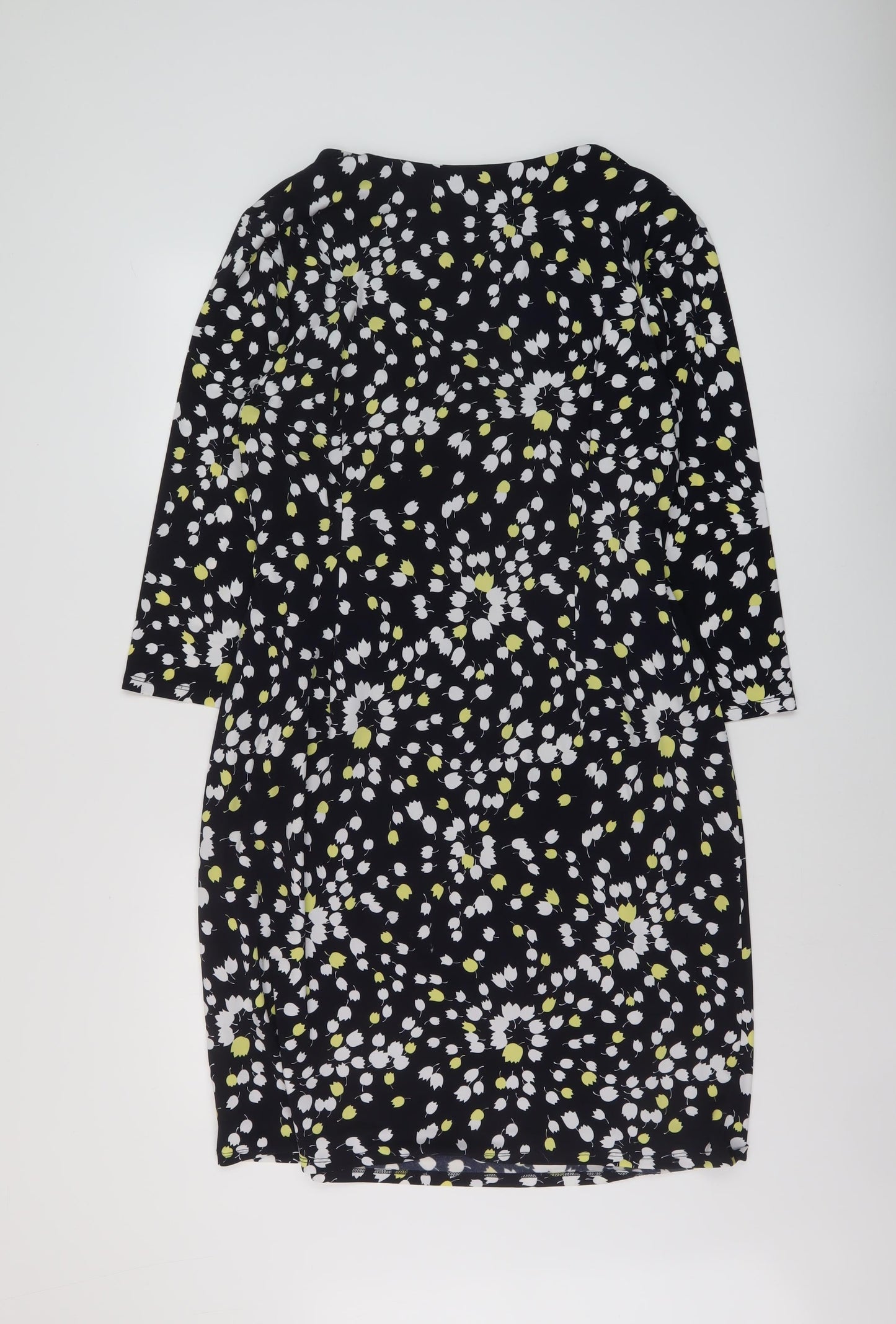 Precis Womens Black Geometric Polyester Sheath Size 18 V-Neck Pullover