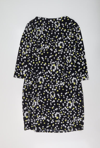 Precis Womens Black Geometric Polyester Sheath Size 18 V-Neck Pullover