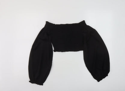 Pink Vanila Womens Black Polyester Cropped Blouse Size L Sweetheart