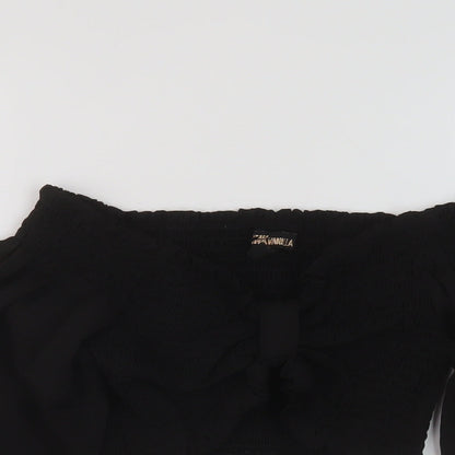 Pink Vanila Womens Black Polyester Cropped Blouse Size L Sweetheart